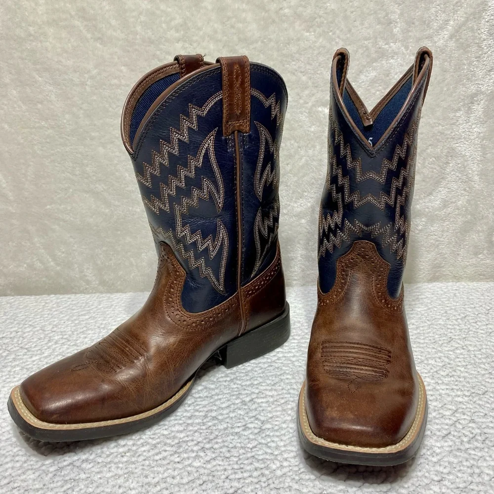 ARIAT Youth Boys Tycoon Western Cowboy Boots Brown/Black Leather Size 2.5